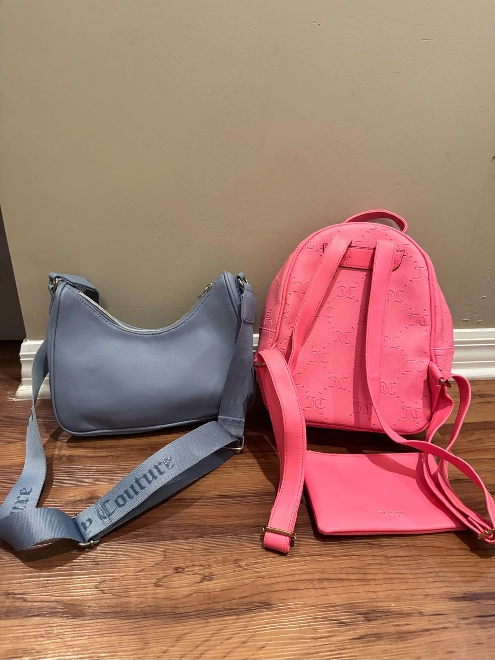 Juicy Couture Pink Mini Backpack & blue purse- Signature Embossed Logo